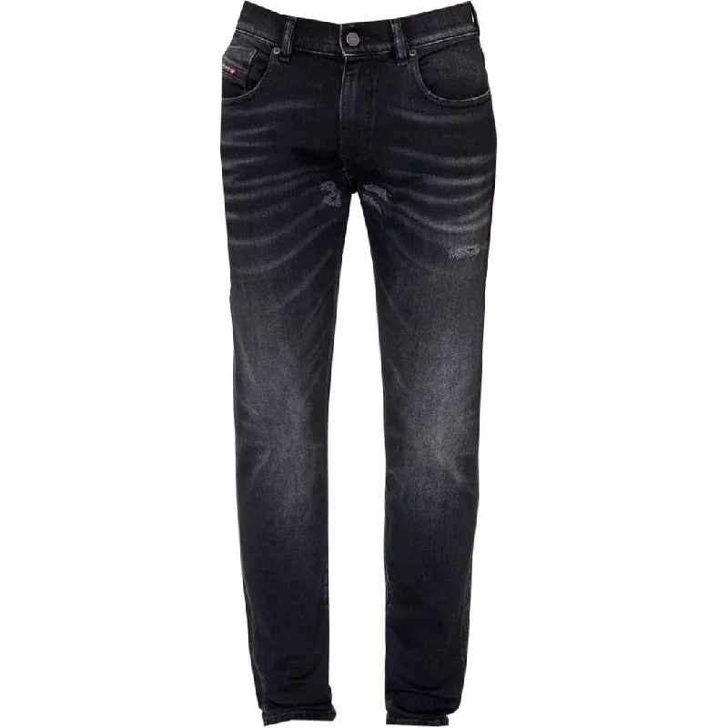 Diesel D-Strukt Black Destroyed Reinforced Denim Jeans