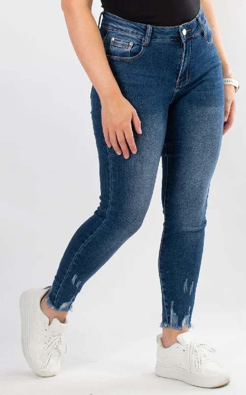 Jeans | Skinny Frayed Ankle | Dark Denim