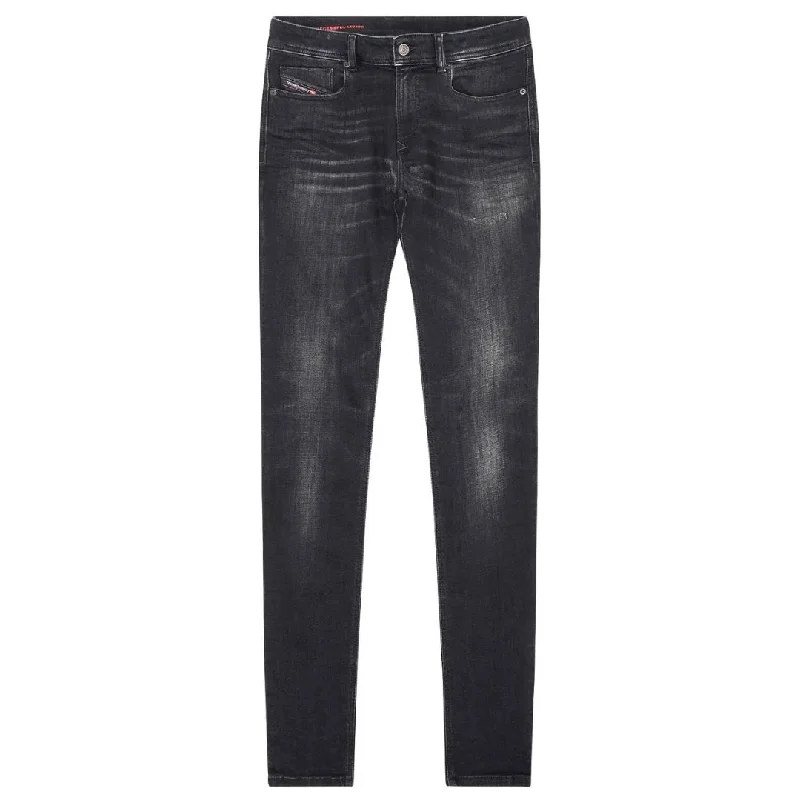 Diesel Sleenker Destroyed Reinforced Denim Black Skinny Jeans