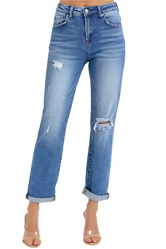 Risen Jeans - High Rise Crop Girlfriend Roll Up Jeans - RDP5343rt