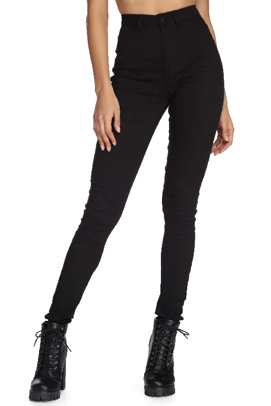 High Waist Twill Skinny Jeans