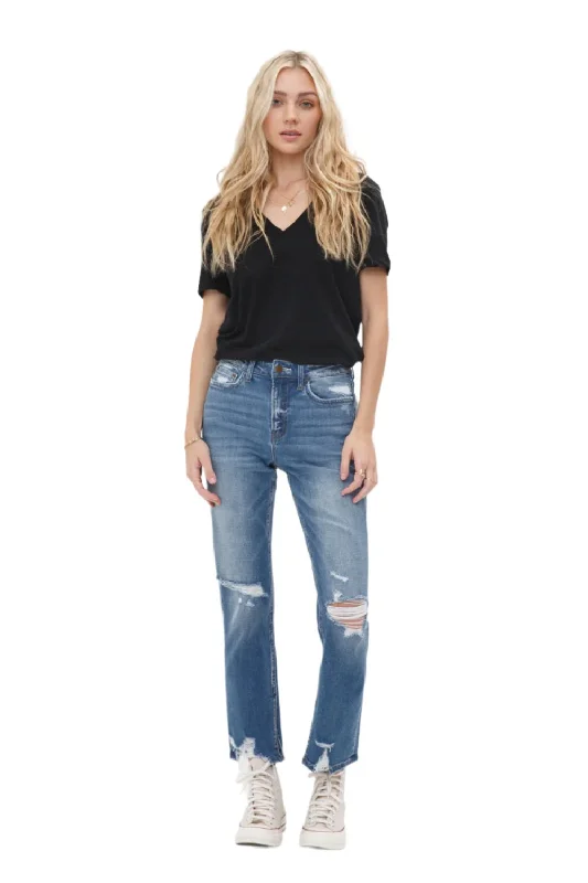 Mica Denim - Under The Table High Rise Ankle Straight W/ Slit Detail Jeans - MDP-T248