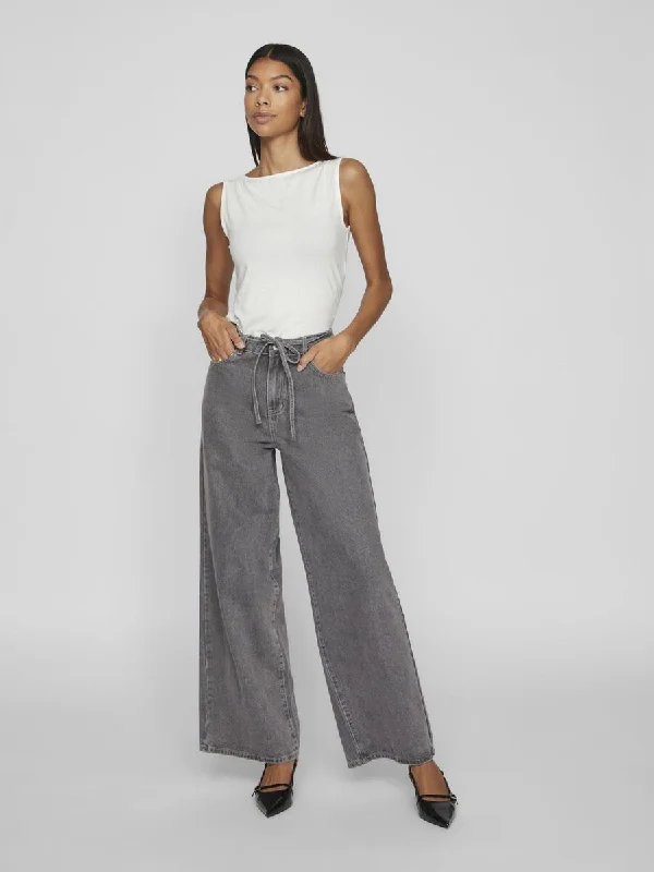 Mindy High Waisted Tie Band Jeans (Grey Denim)