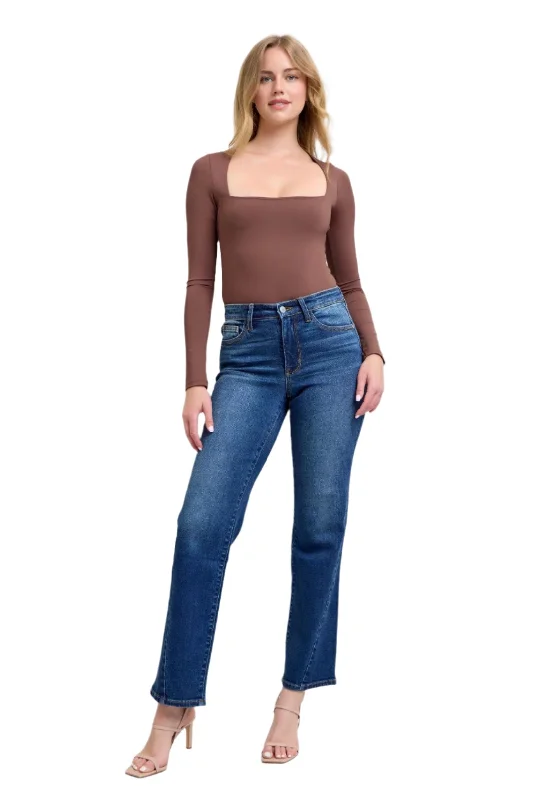 Judy Blue - Mid Rise Side Seam Detailed Straight Jeans - 82629