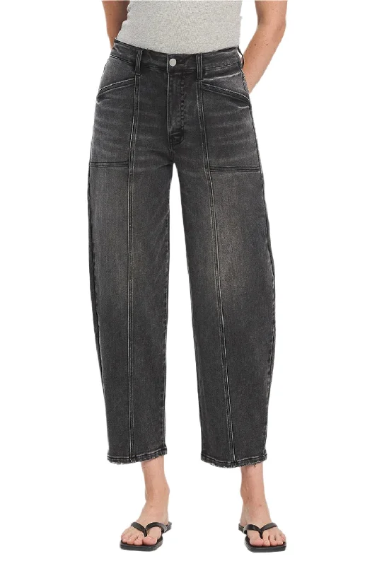 Flying Monkey - Super High Rise Panel Detail Barrel Jeans - F5880