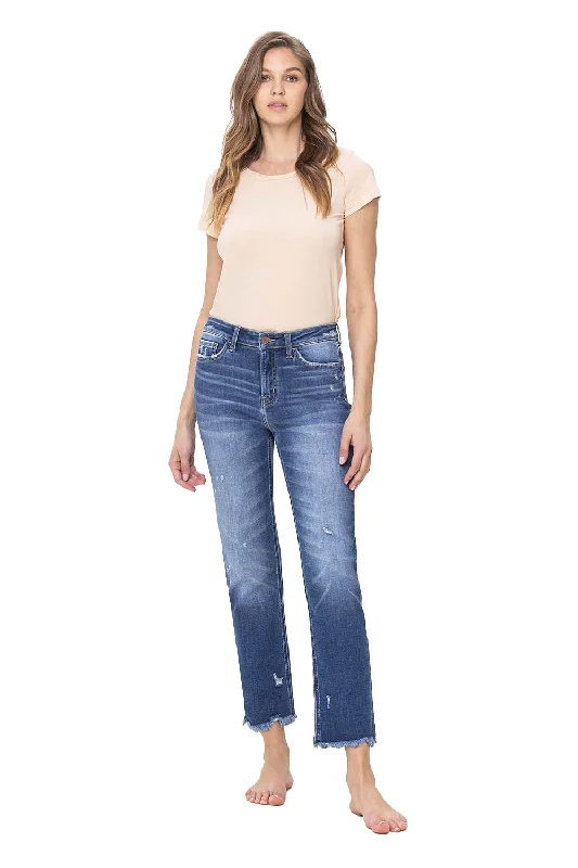 Flying Monkey - High Rise Slim Straight Jean With Raw Hem Detail Jeans - F5243