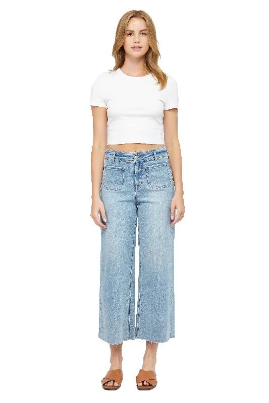 Mica Denim - Cropped Wide Leg With Front Pocket Jeans - MBE-W604