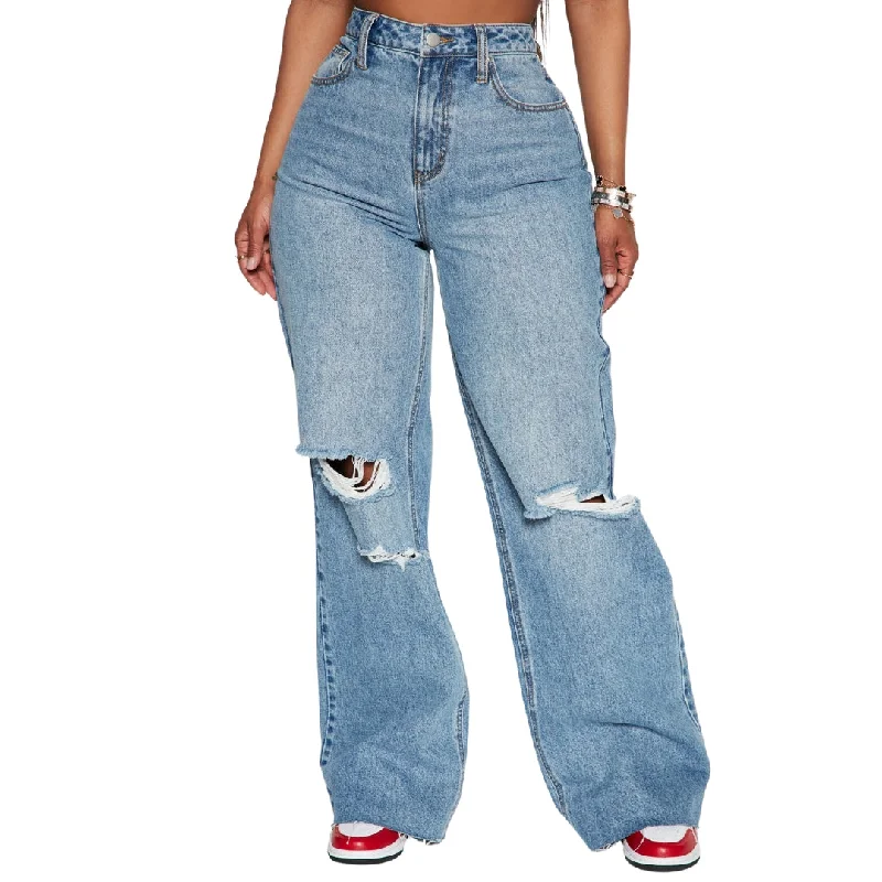 Fashion Nova Tough Love Baggy Ripped Jeans Medium Wash Jeans