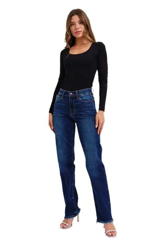 Judy Blue - Mid Rise Straight Leg w/ Fray Hem Jeans - 82622