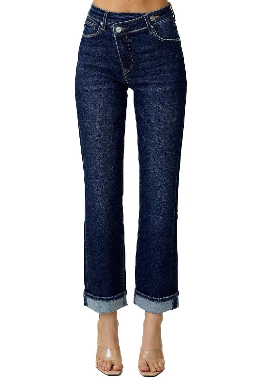 Risen Jeans - High Rise Cross Over Straight Leg Jeans - RDP5334