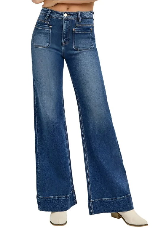 Risen Jeans - High Rise Wide Flare Patch Pocket Jeans - PW21004