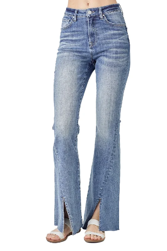 Risen Jeans - High Rise Twisted Hem Flare Jeans - RDP5243