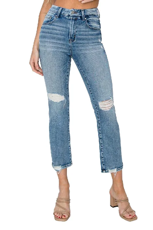 Risen Jeans - High Rise Distressed Ankle Straight Jeans - RDP5783