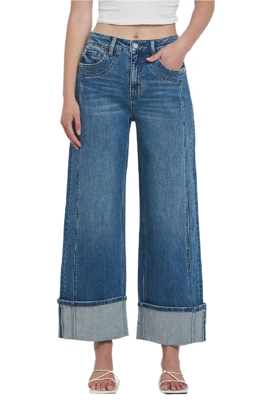 Flying Monkey - Super High Rise Cuffed Baggy Wide Jeans - F5856