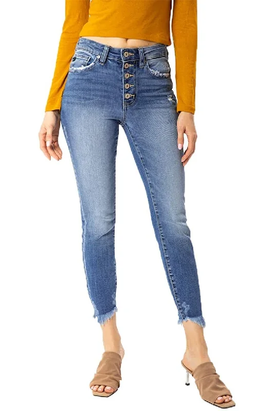 Kancan - Women's High Rise Button Fly Skinny Jeans - KC8577 ST