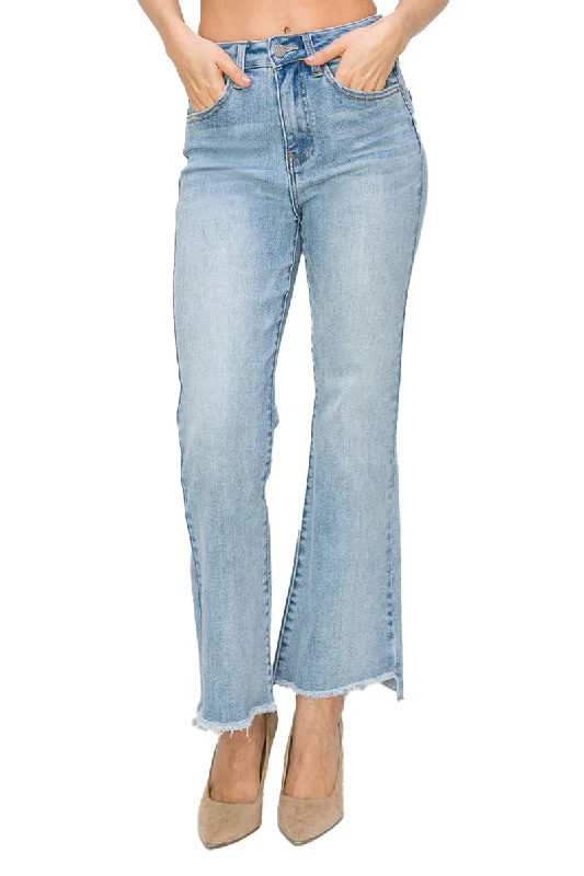 Risen Jeans - High Rise Side Step Hem Crop Flare Jeans - RDP5591