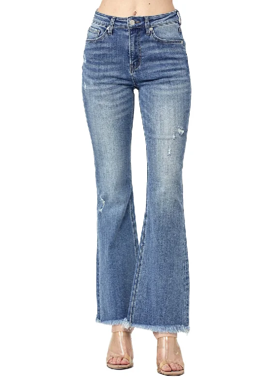 Risen Jeans - High Rise Vintage Frayed Hem Flare - RDP1277