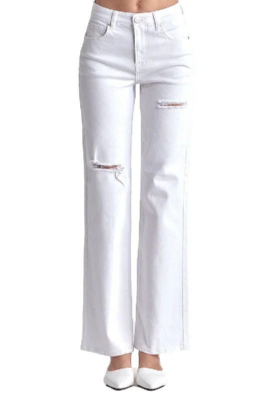 Risen Jeans - High Rise Relaxed Straight Jeans With Slit - RDP5435