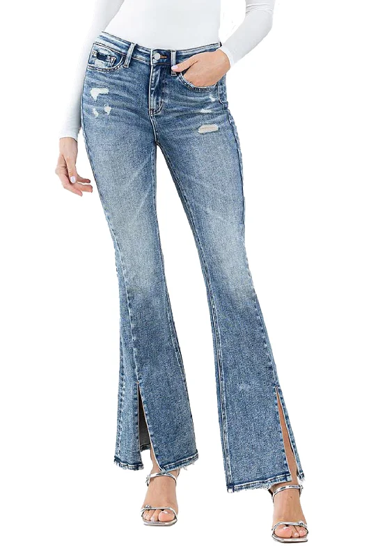 Flying Monkey - High Rise Split Hem Distressed Flare Jeans - F5171