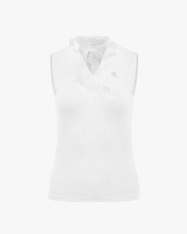 Organza Ribbon Sleeveless T-shirt - White