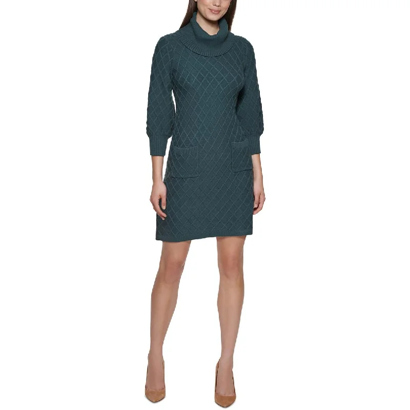 Jessica Howard Womens Cable Knit Turtleneck Sweaterdress