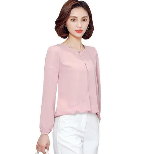 Korean Style V Neck Solid Long Sleeve Blouse Shirt for Women