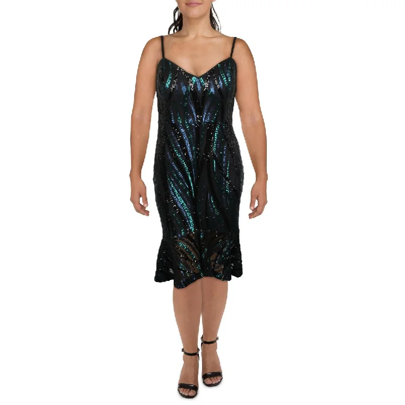 Guess Womens Sequined Cocktail Midi Sheath Dress