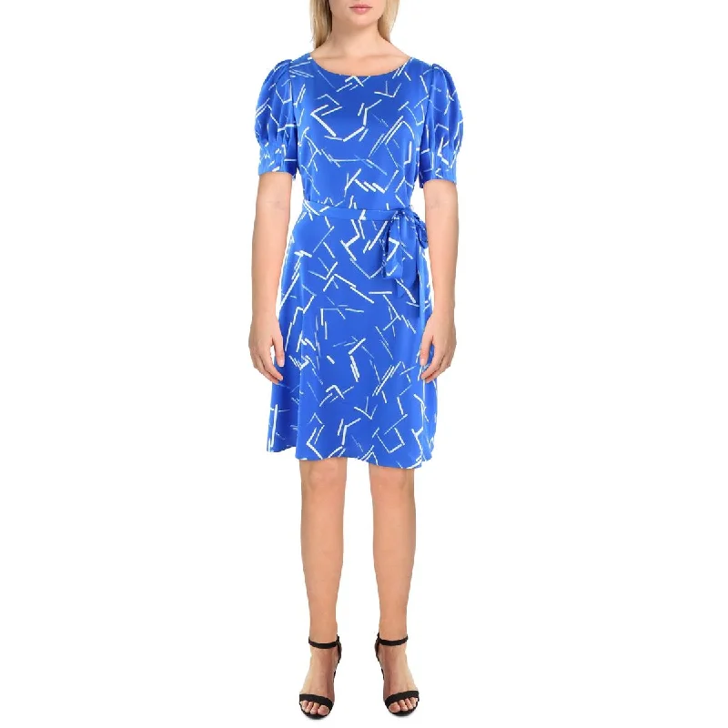 DKNY Womens Satin Printed Fit & Flare Dress