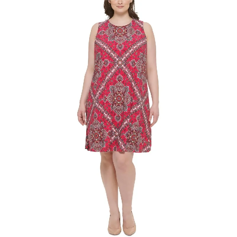 Tommy Hilfiger Womens Plus Paisley Keyhole Shift Dress