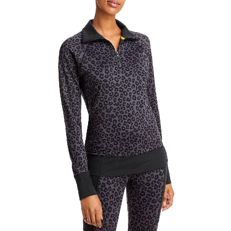 Aqua Womens 1/2 Zip Animal Print Sweatshirt