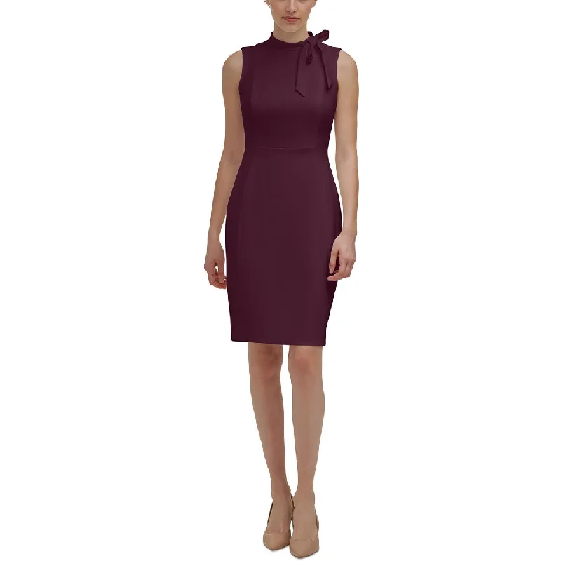 Calvin Klein Womens Petites Bow Knee-Length Sheath Dress