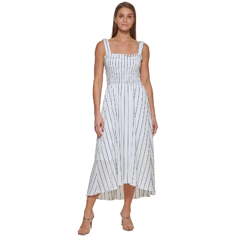 DKNY Womens Smocked Maxi Sundress