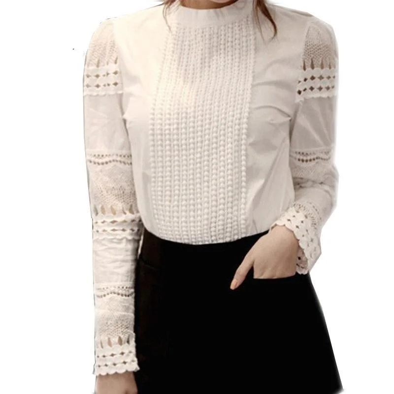 Women's High Quality Elegant Hollow Out Lace Slim Fit O-Neck Shirt