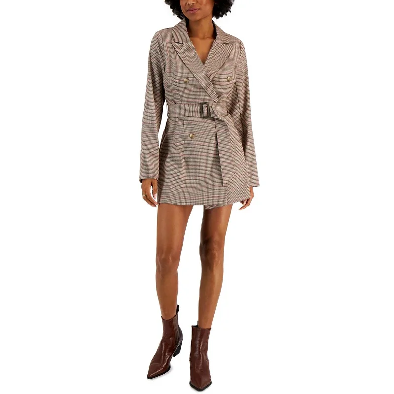 Kit & Sky Womens Juniors Plaid Mini Shirtdress