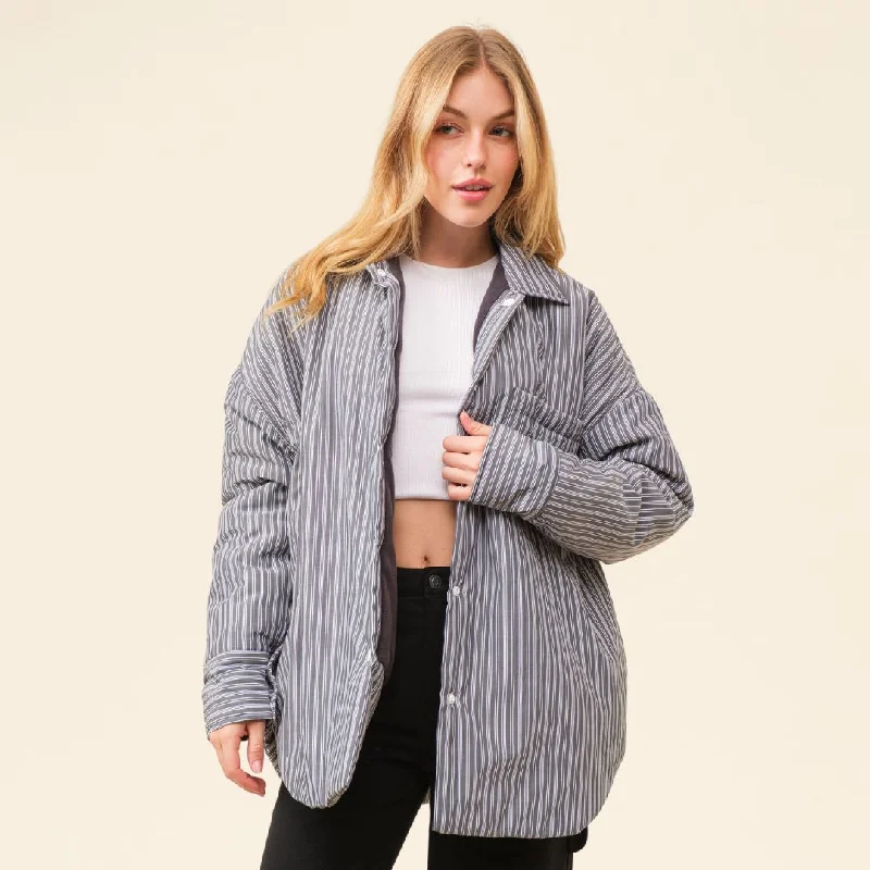 Striped Shirt Jacket (Black)