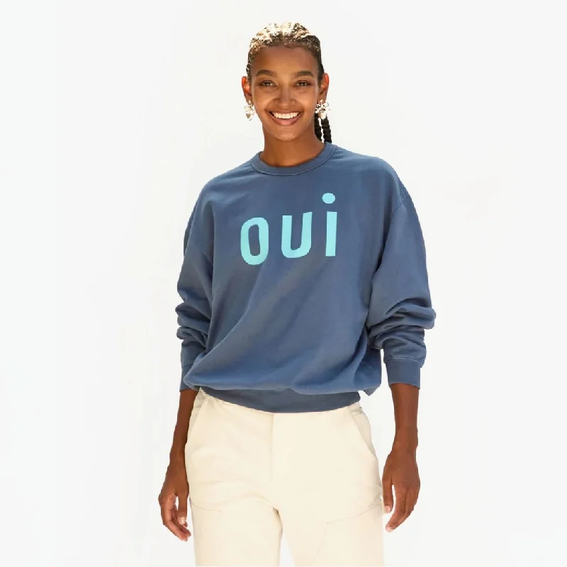 "Oui" Oversized Sweatshirt (Faded Navy)