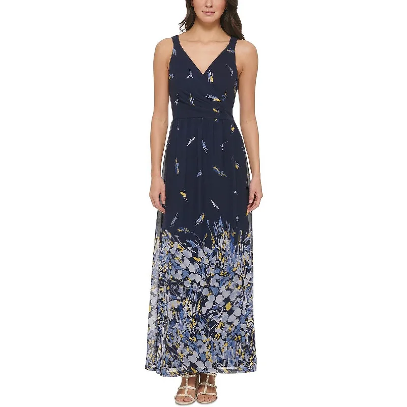 DKNY Womens Chiffon Printed Maxi Dress