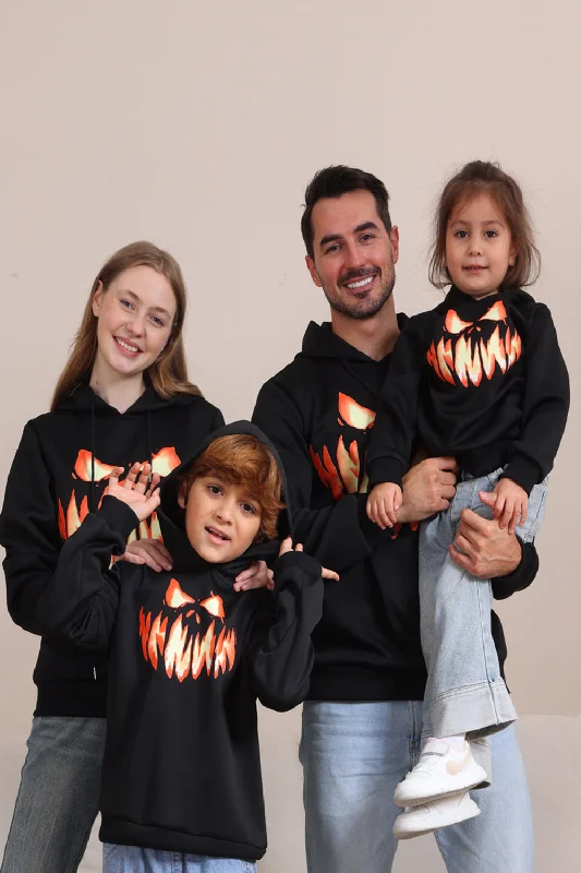 Black Devil Pumpkin Print Hooded Halloween Family Sweatshirts