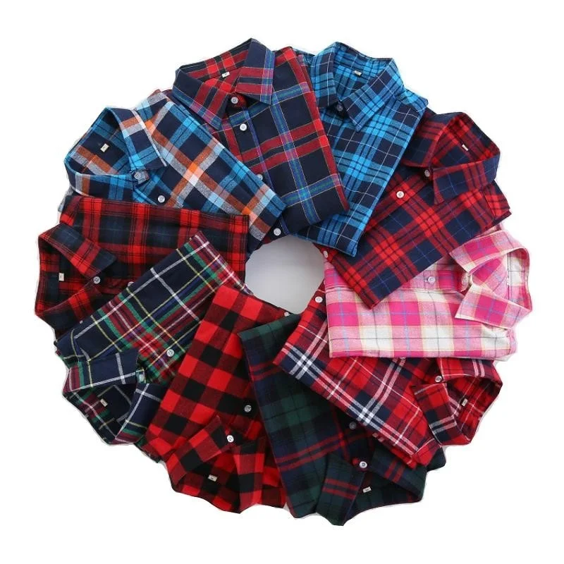 Plus Size Fashion College Style Women's Plaid Shirt with Long Sleeve