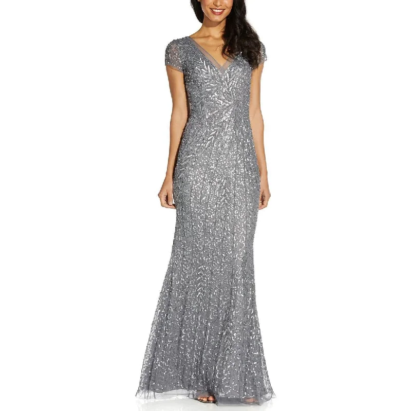 Adrianna Papell Womens Beaded Mermaid Evening Dress