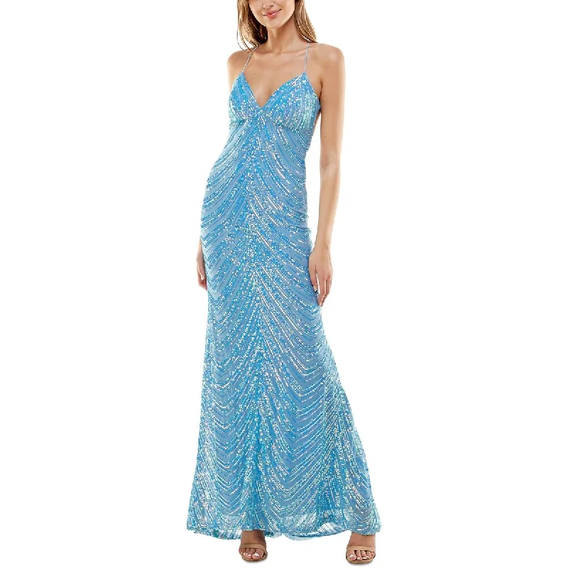 B. Darlin Womens Juniors Sequined Open Back Evening Dress