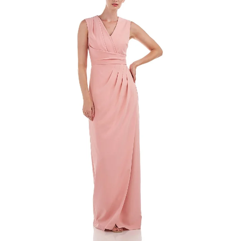 Kay Unger New York Womens Pleated Column Evening Dress