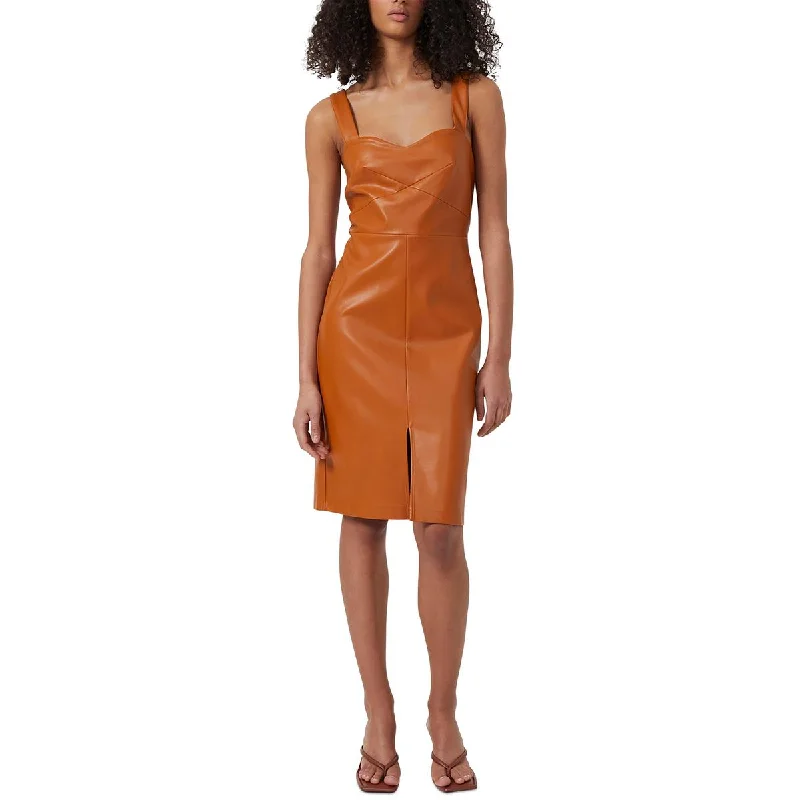 French Connection Womens Crolenda Faux Leather Sleeveless Sheath Dress