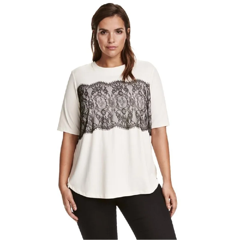 Plus Size Women's Casual Solid Lace T-Shirt with Patchwork & Short Sleeves