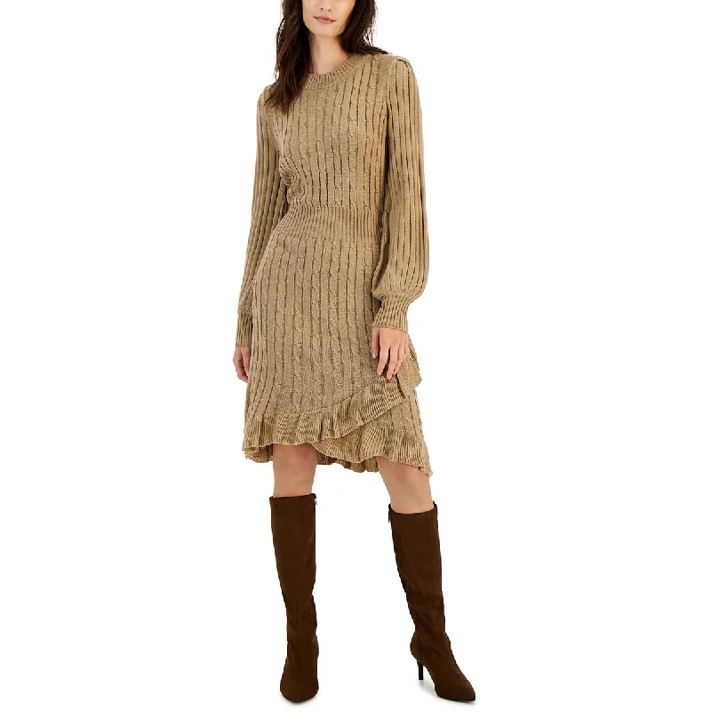 Taylor Dresses Womens Cable Knit Ribbed Trim Sweaterdress