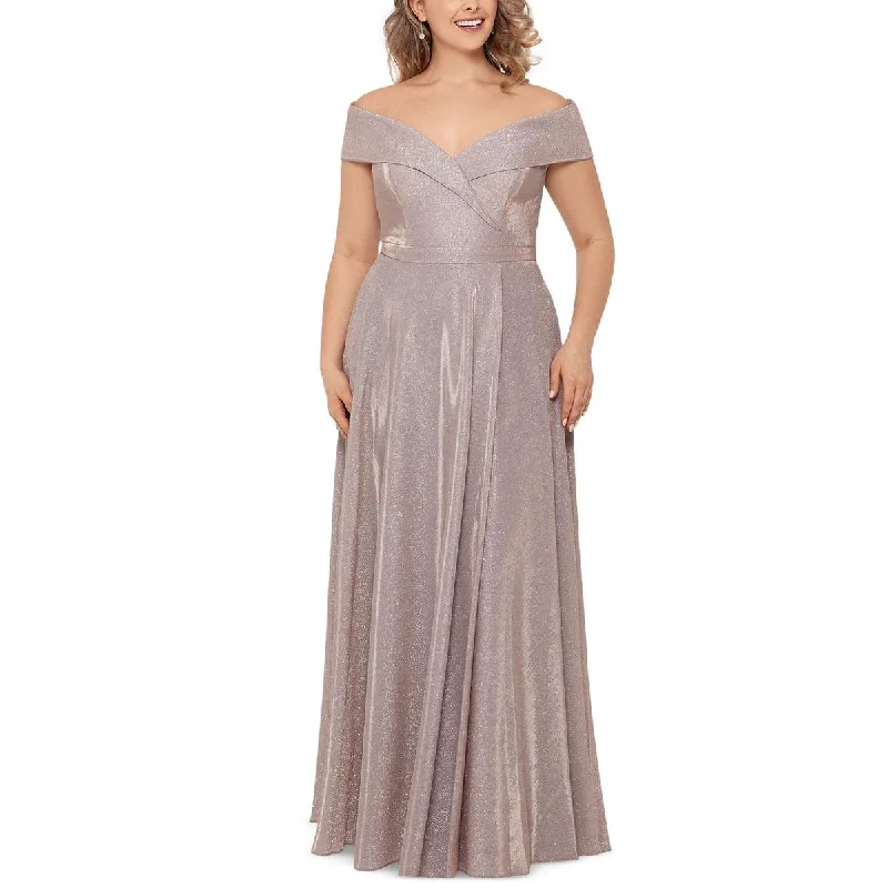 Xscape Womens Plus Drapey Maxi Evening Dress