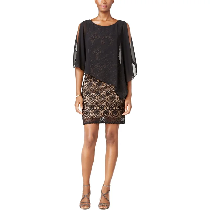 Connected Apparel Womens Lace Overlay Pullover Cocktail Dress