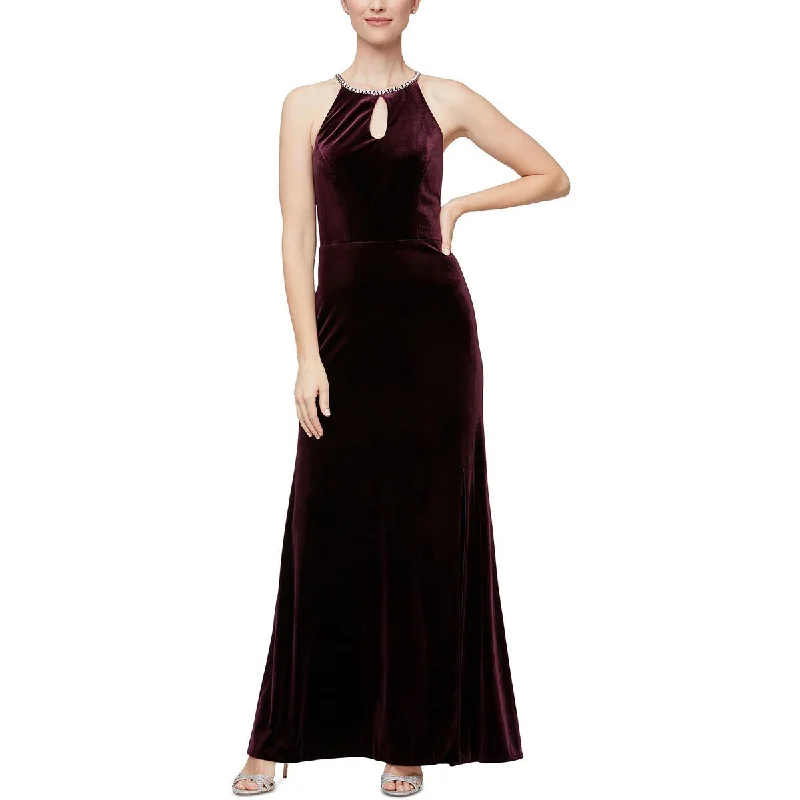 Alex & Eve Womens Velvet Long Evening Dress