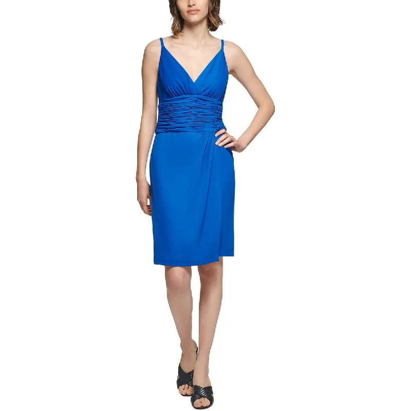 Calvin Klein Womens Surplice Ruched Waist Sheath Dress