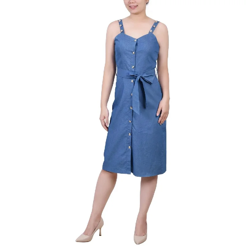 NY Collection Womens Petites Cotton Knee-Length Shirtdress